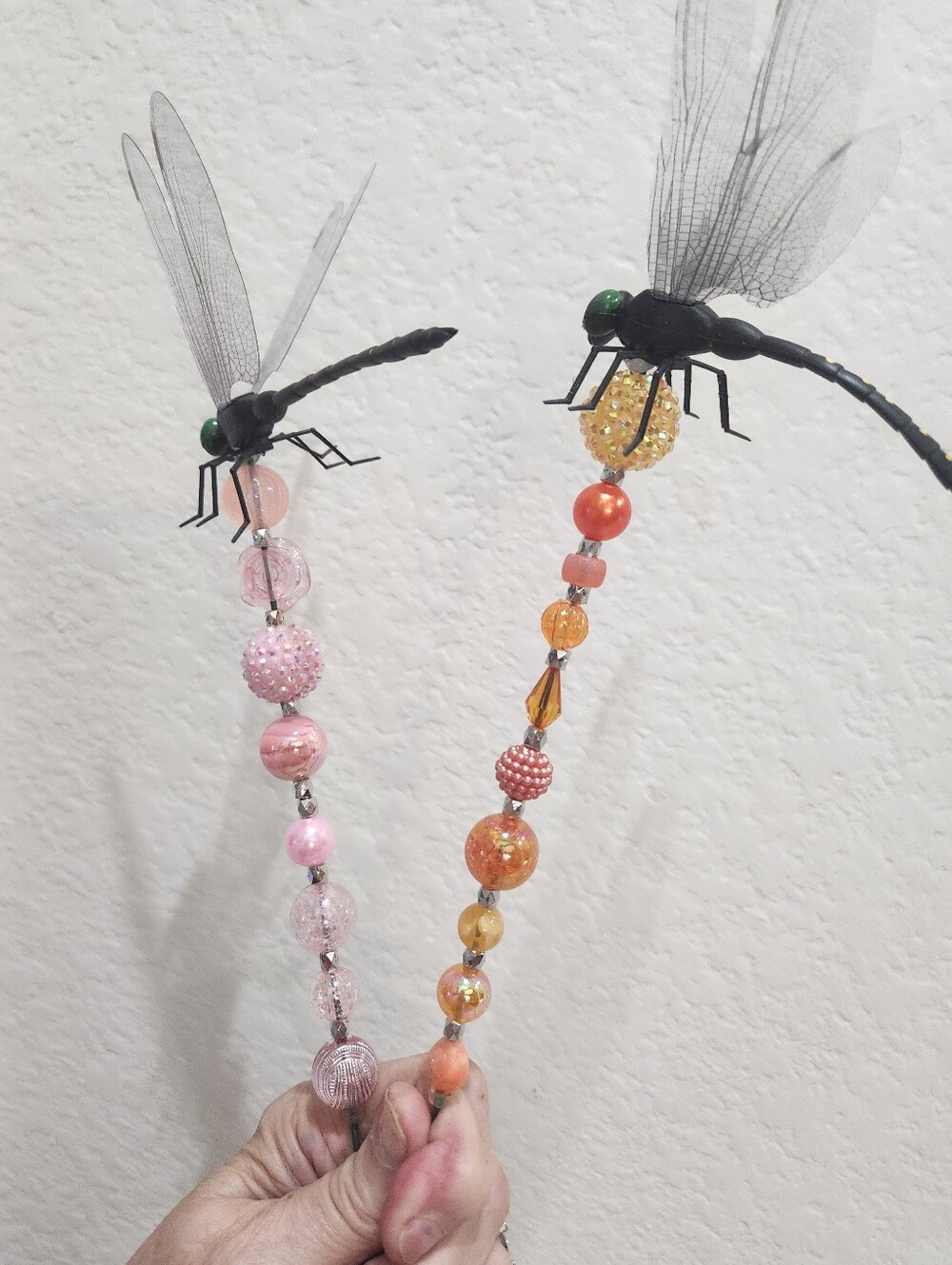 Handmade Pink and Orange Dragonfly Beaded Plant Picks